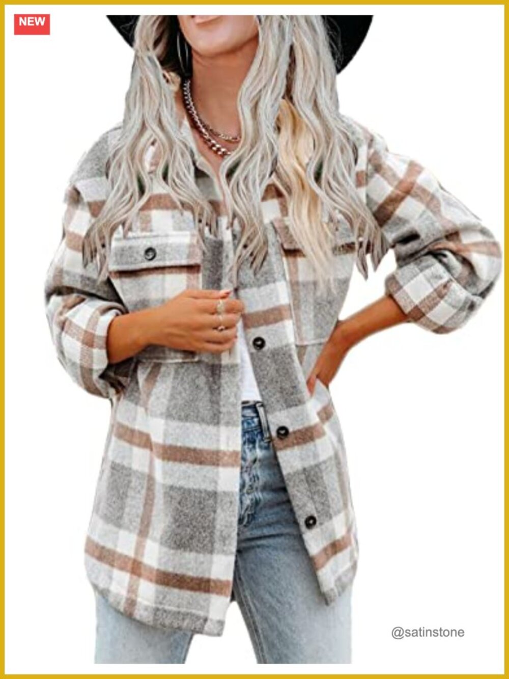 Wool Blend Plaid Flannel Button Down Shacket Jacket Coat